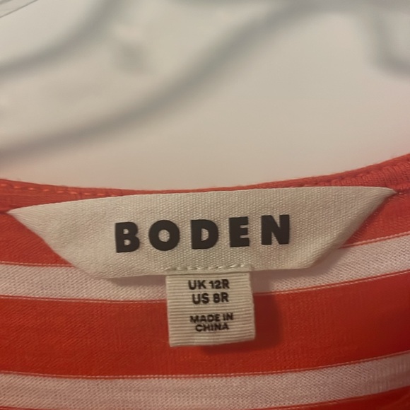 Boden Emma Tiered Jersey Midi T-Shirt Dress Red/Orange & White US 8 - Picture 6 of 9